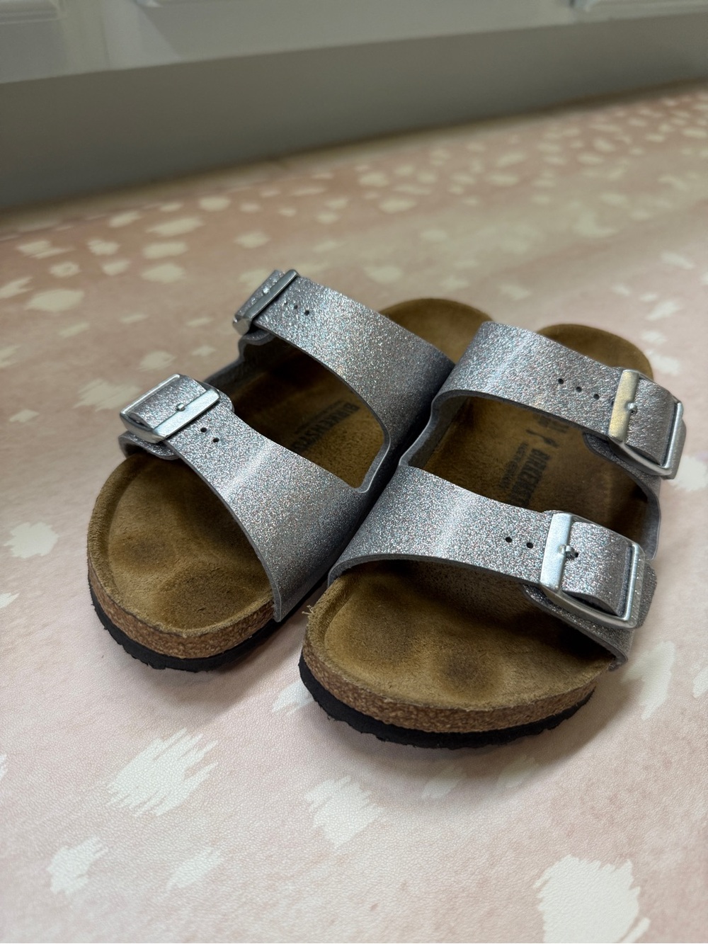 Birkenstock Kids Two-Strap Sandal in Silver Glitter